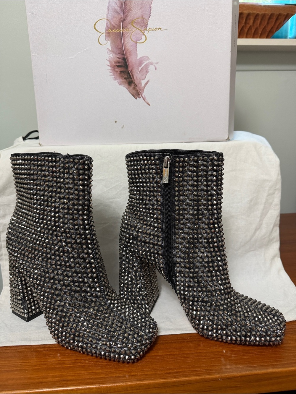 Jessica Simpson Silver Crystal Embellished Ankle Booties